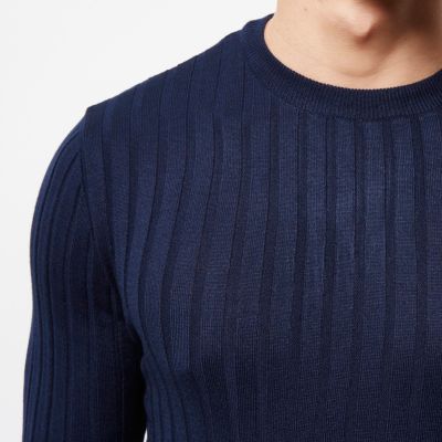 Navy chunky ribbed muscle fit top